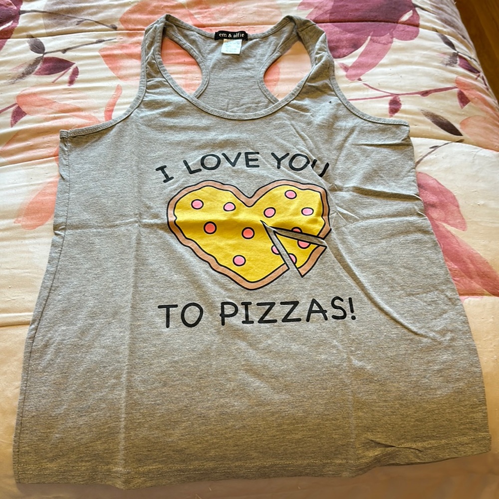 I love you to Pizza’s Grey Tank Top Size XL